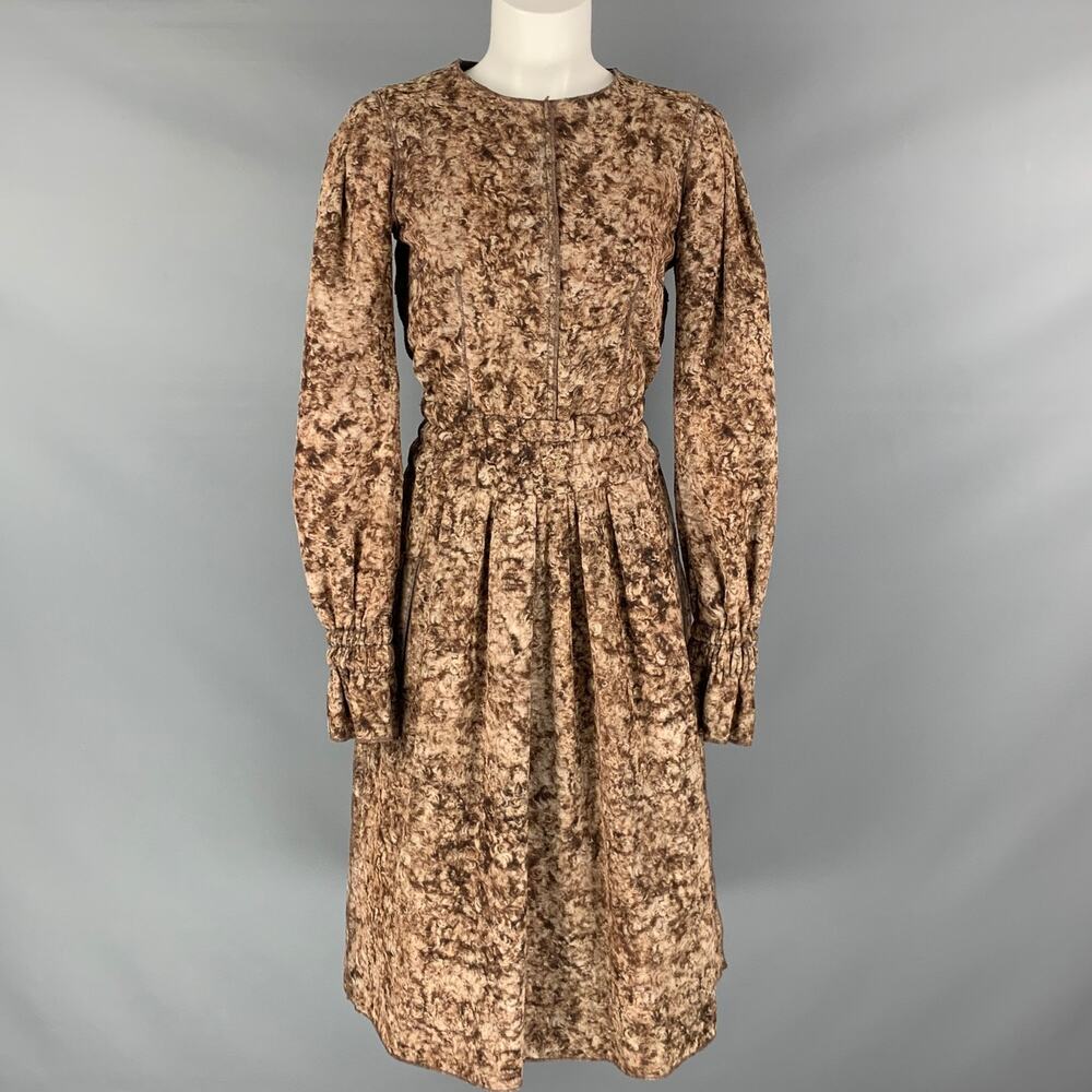 DOLCE & GABBANA Size M Brown Beige Wool Marbled Long Sleeve Dress